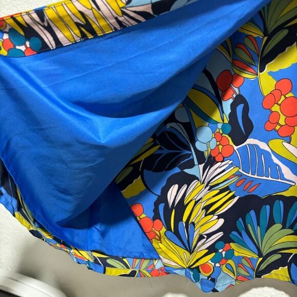 J Crew Mercantile A Line Faux Wrap Dress Blue 8 Colorful Floral Print Tropical - Picture 7 of 14